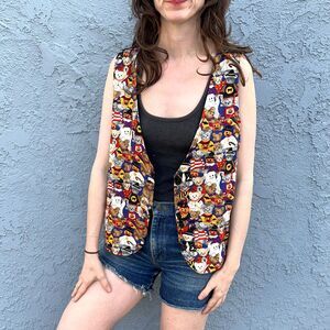 Vintage Halloween Vest Teddy Bear Novelty Print Womens large spooky girl